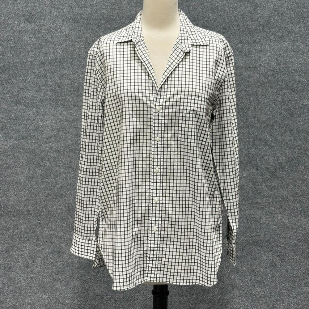 Frank & Eileen Shirt Womens M Medium White Black Check Joedy Tunic Button Up